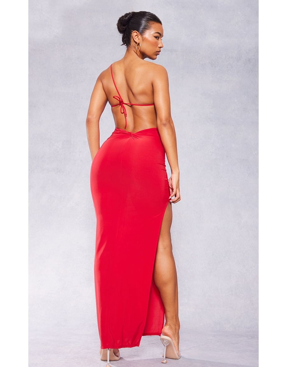Goddiva Cowl Neck With Strappy Back Satin Maxi - Red - Sale from Yumi UK