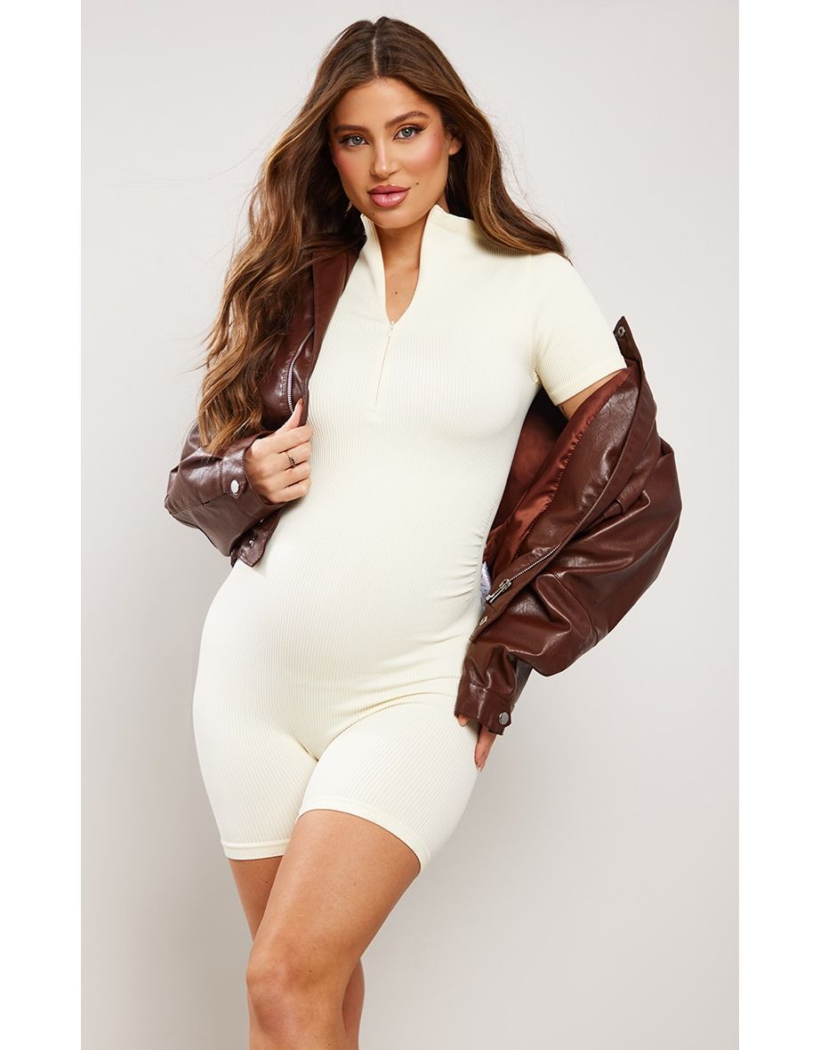 Basic Long Sleeve Contour Rib Unitard