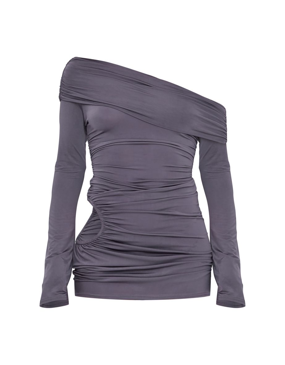 Dark Grey Double Slinky Asymmetric Cut Out Mini Dress - 4