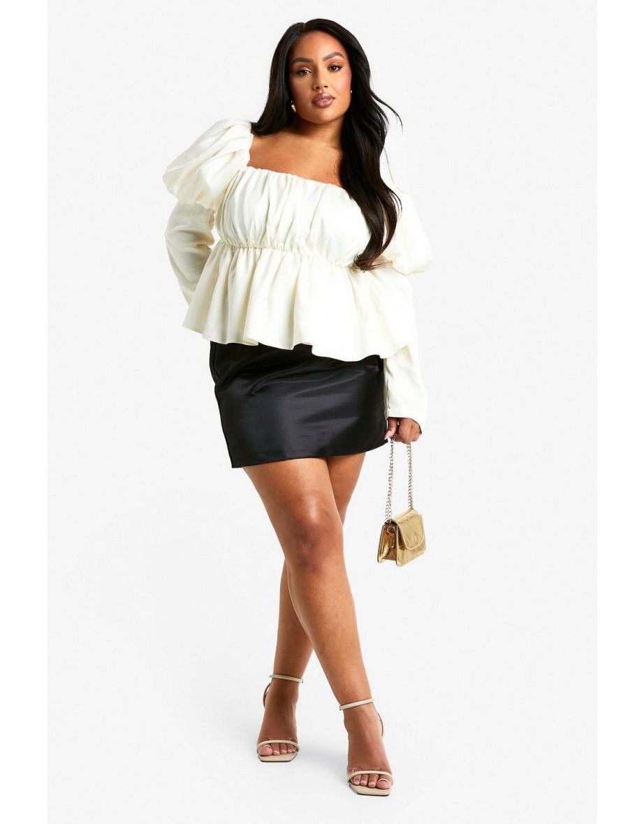 Plus Satin Puff Sleeve Top - ivory