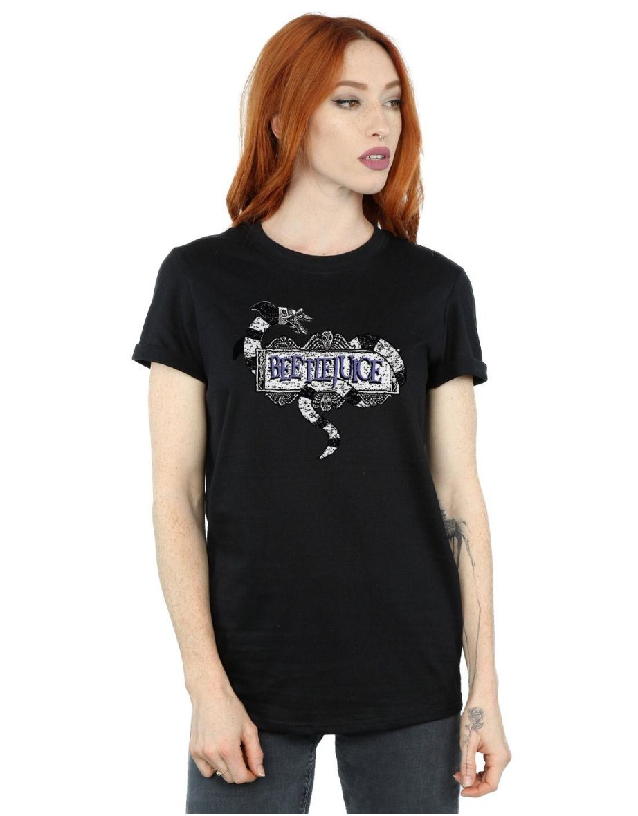 Beetlejuice Womens/Ladies Sandworm Logo Cotton Boyfriend T-Shirt - Black