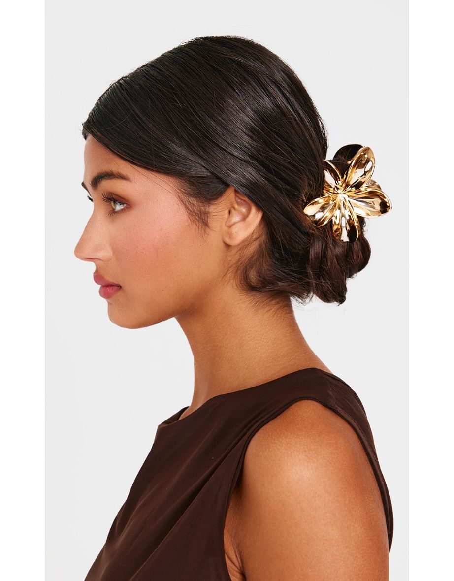 Gold Metallic Flower Hair Claw