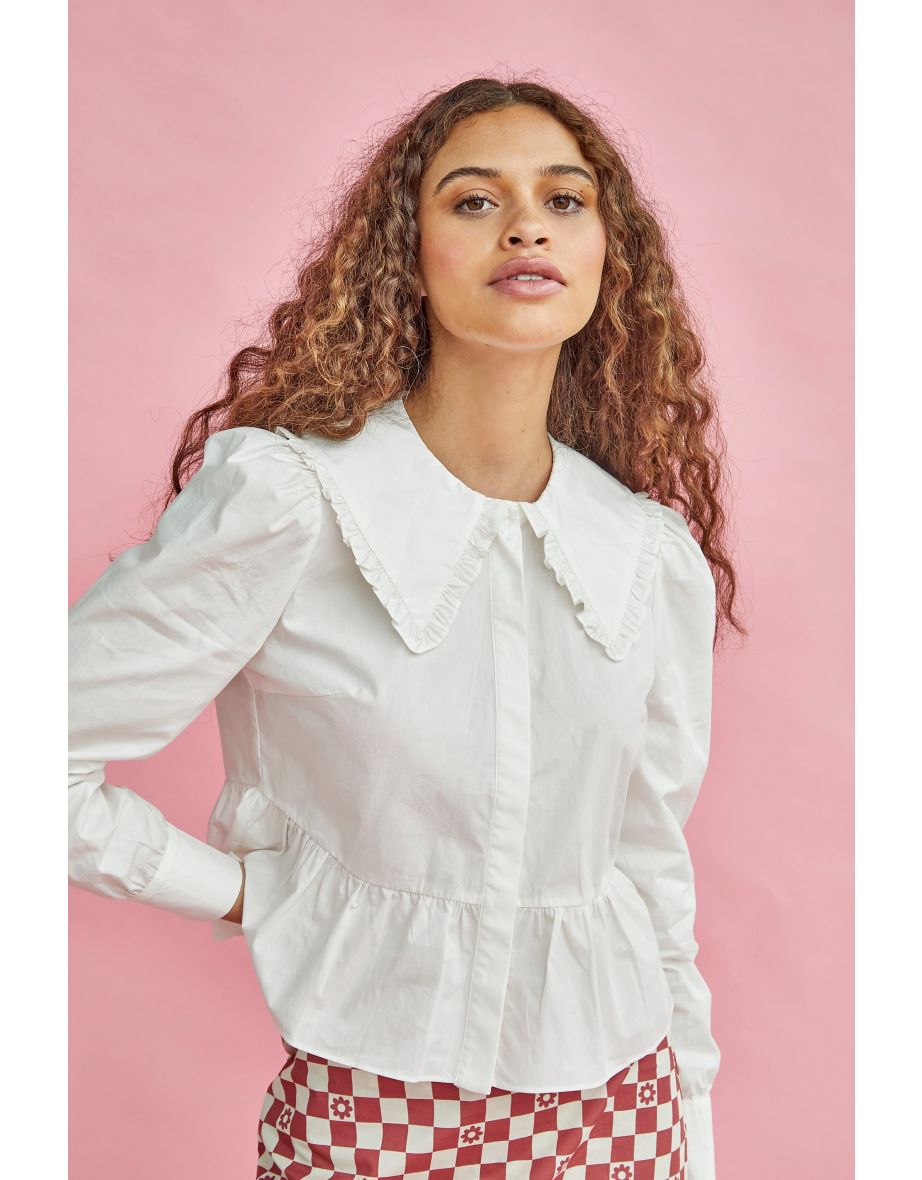 Glamorous Off White Scalloped Hem Babydoll Top