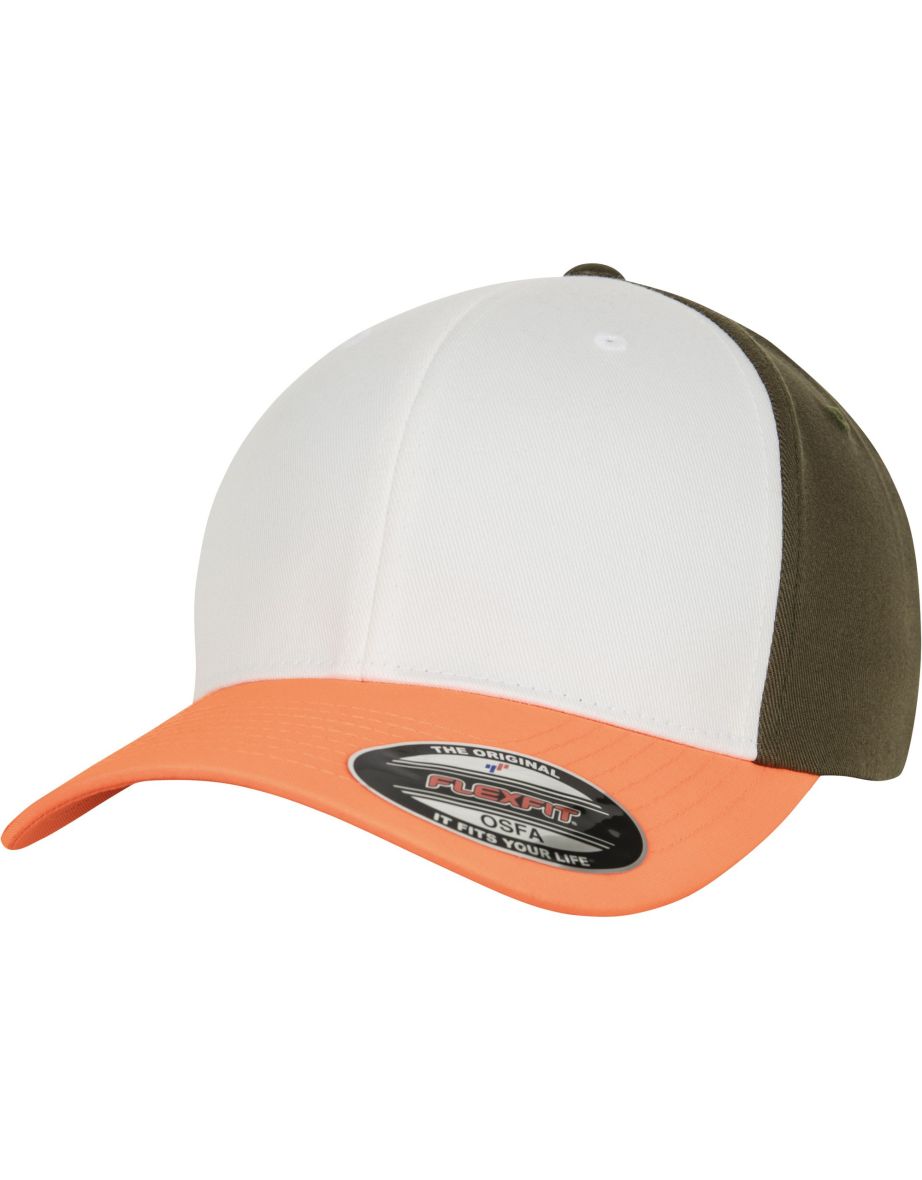 Flexfit by Yupoong 3-Tone Cap - Neon Orange/White/Olive