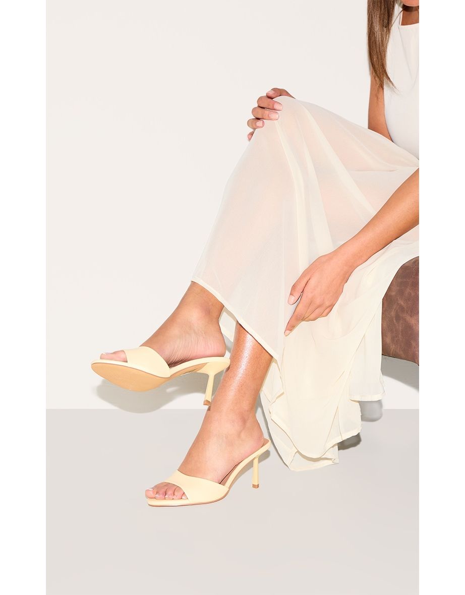 Wide Fit Lemon Pu Round Toe Mid Stiletto Heel Mules