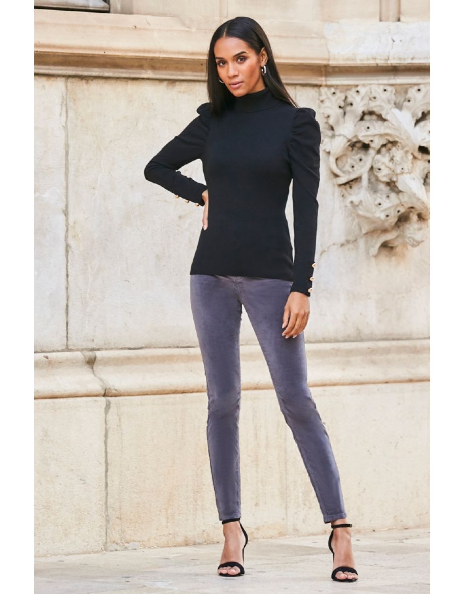 Grey Velvet Skinny Jeans