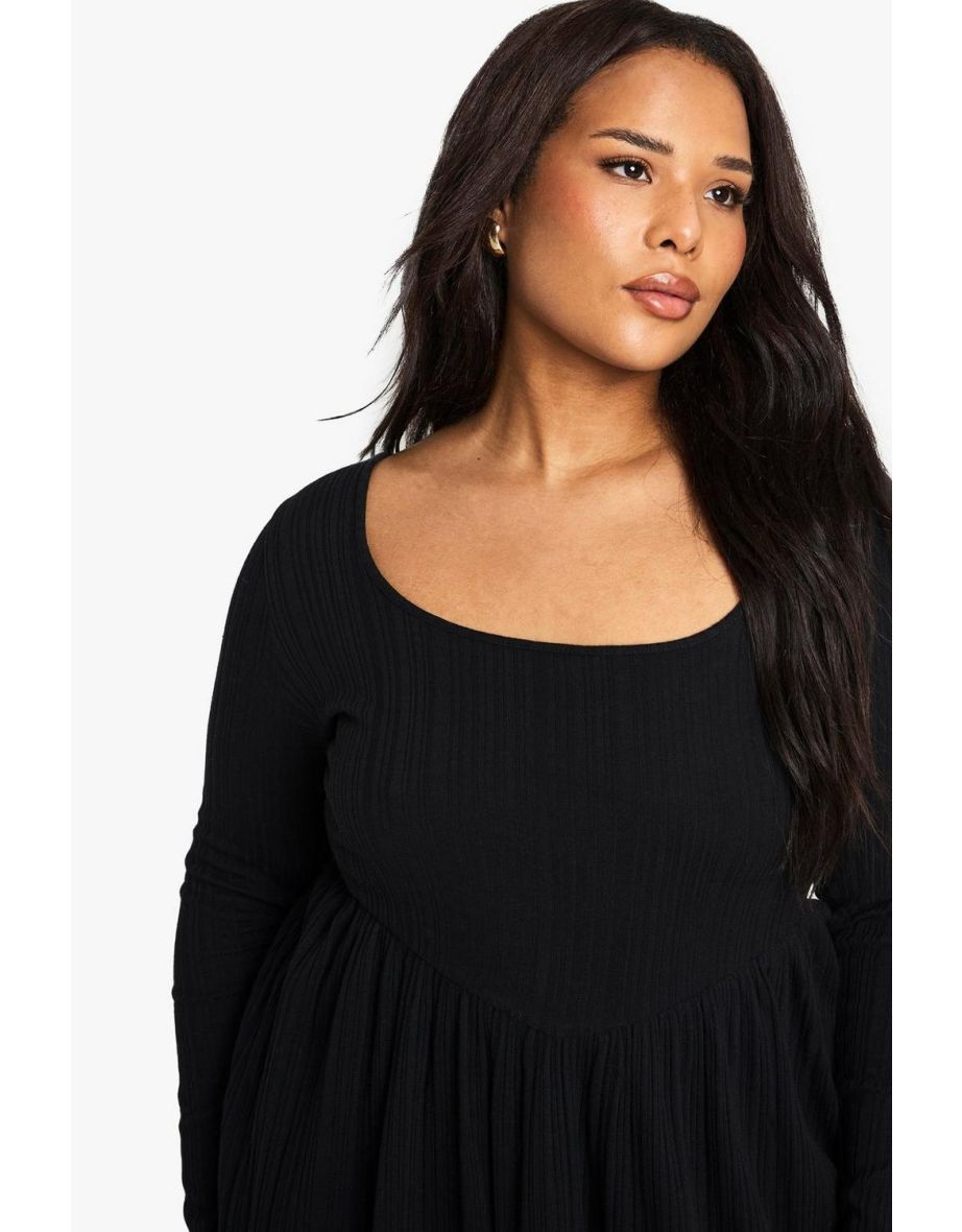Plus Cotton Rib Scoop Neck Skater Dress - black - 3