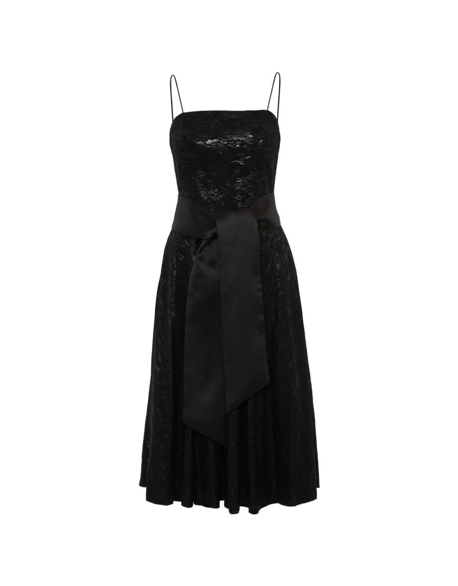 Black Midi Dress with Thin Straps and Bow Detail