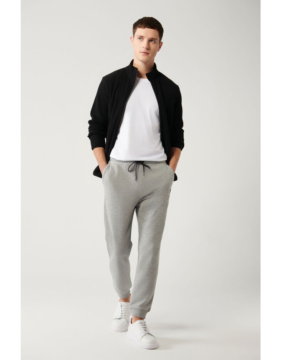 Men's Gray Sweatpants 3 Thread Waist Laced Elastic Cuff Regular Fit