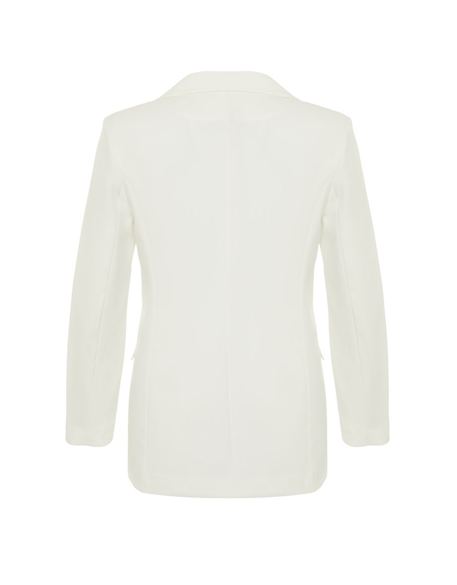 Ecru Oversize Lined Double-Breasted Woven Blazer Jacket - 7