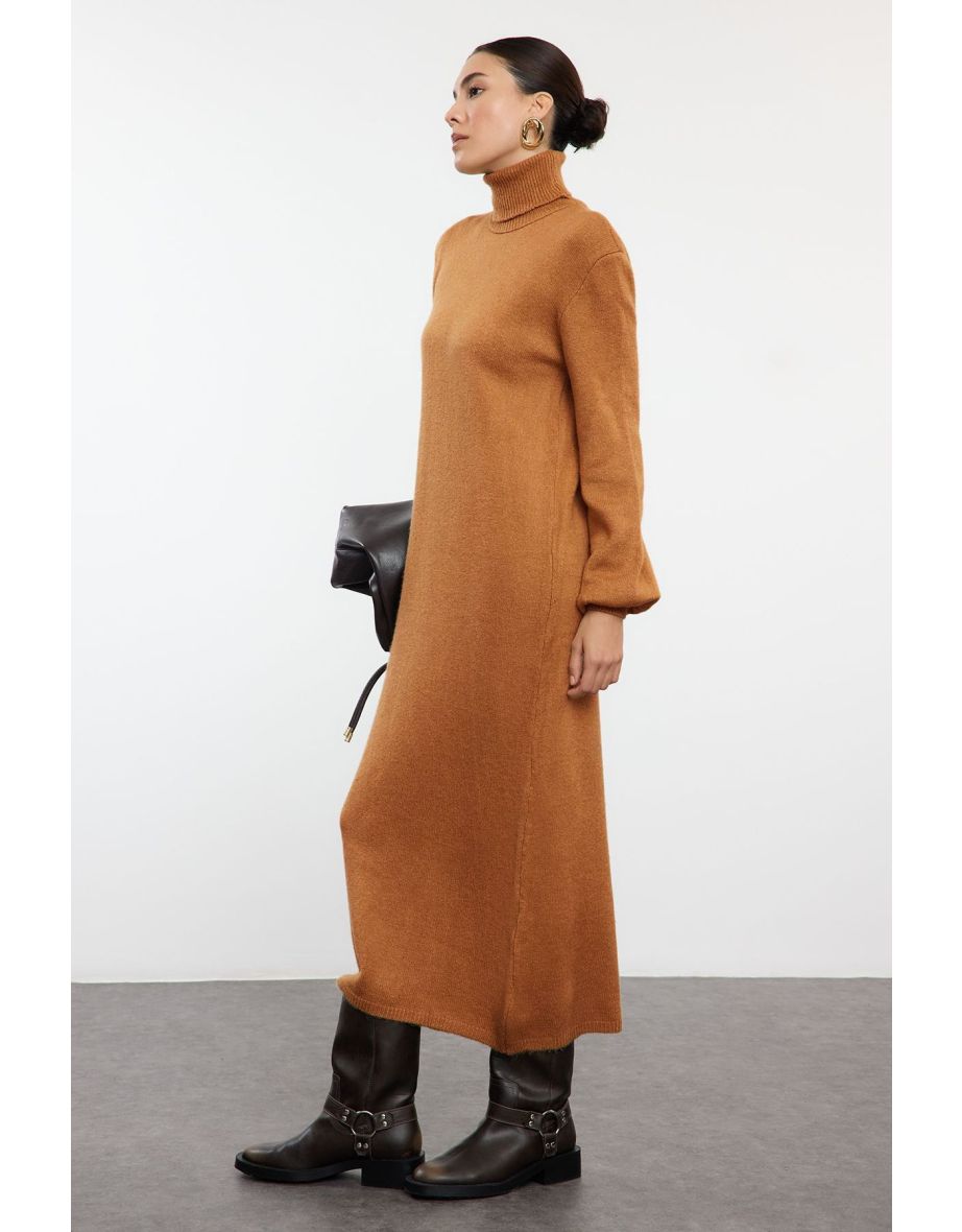 Brick Midaxi Knitwear Soft Textured Sweater Dress