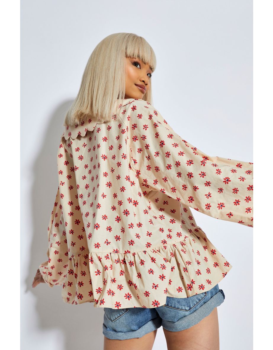 Glamorous Womens Stone Red Daisy Long Sleeve Blouse - 3