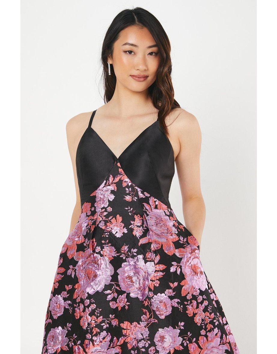 Twill Bodice Jacquard Skirt Midi Dress - 3