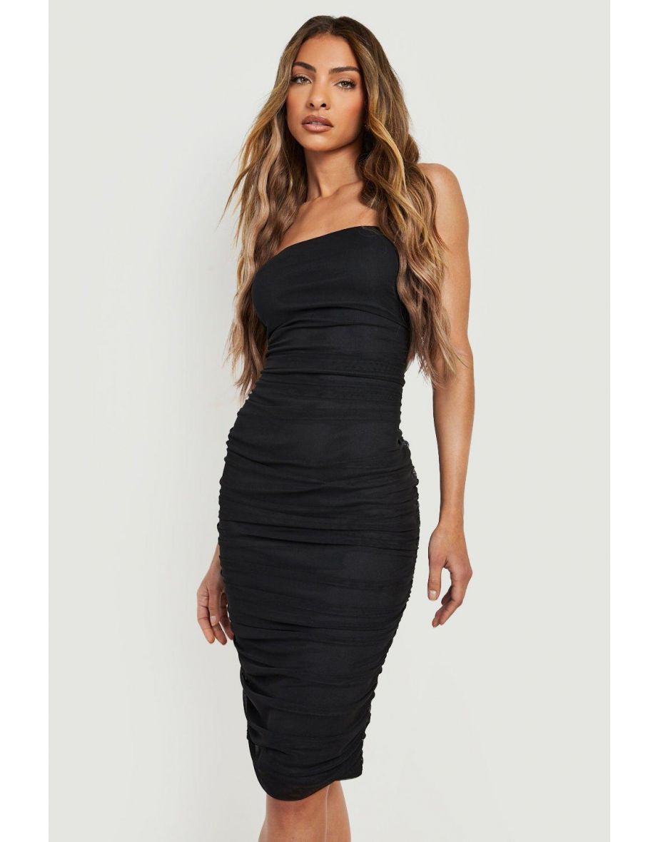 Mesh Bandeau Bodycon Midi Dress - black - 3