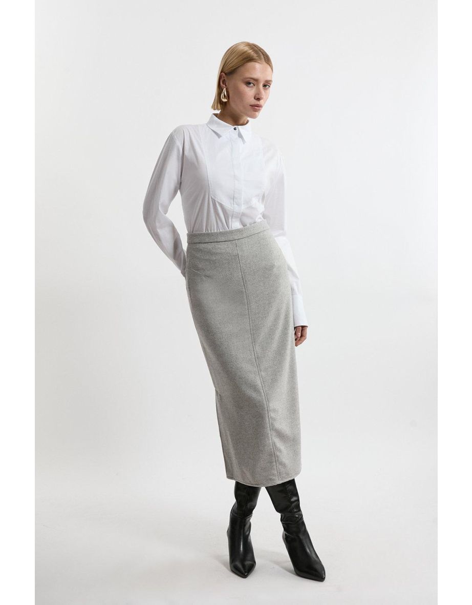 Tailored Front Pocket Midi Pencil Skirt
