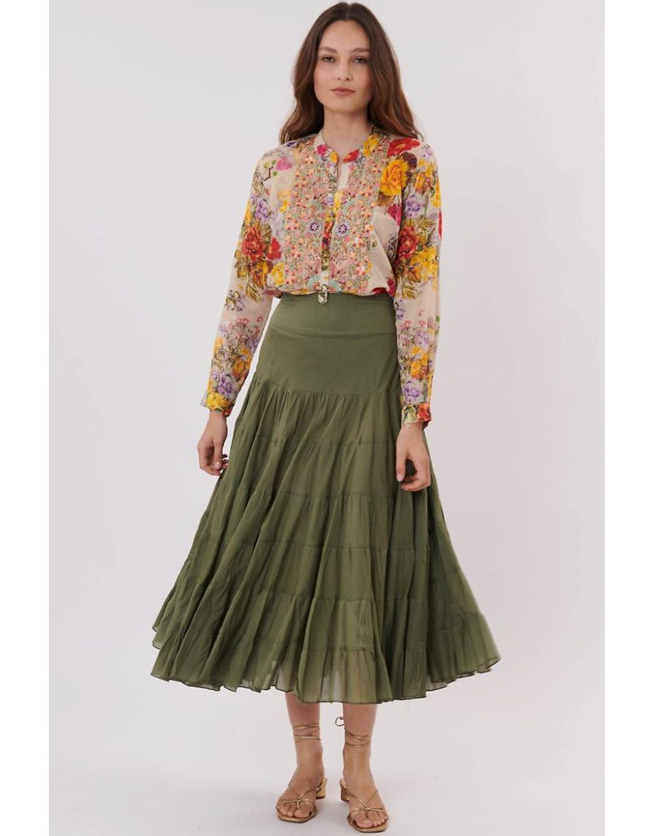 Velma Cotton Midi Skirt with Ruffles
