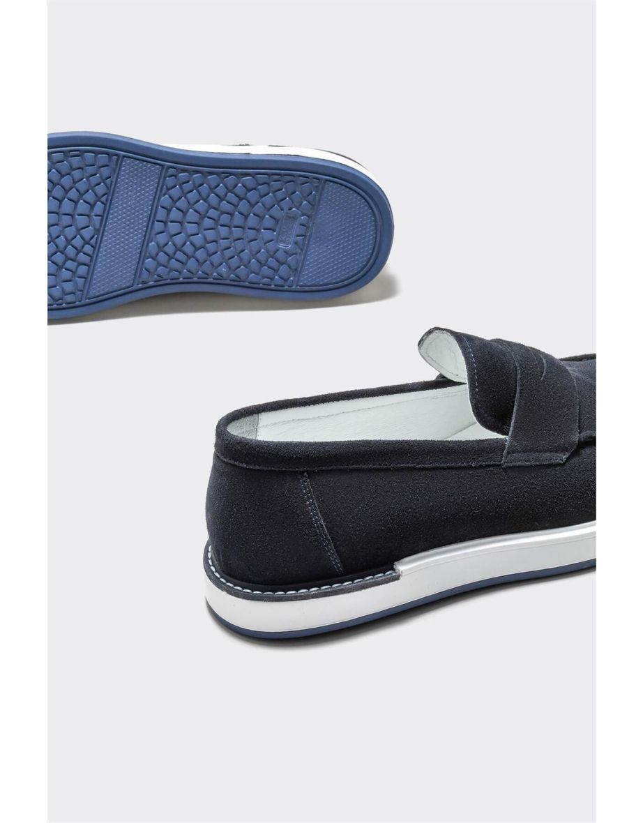 Navy Blue Leather Men's Loafer - 3