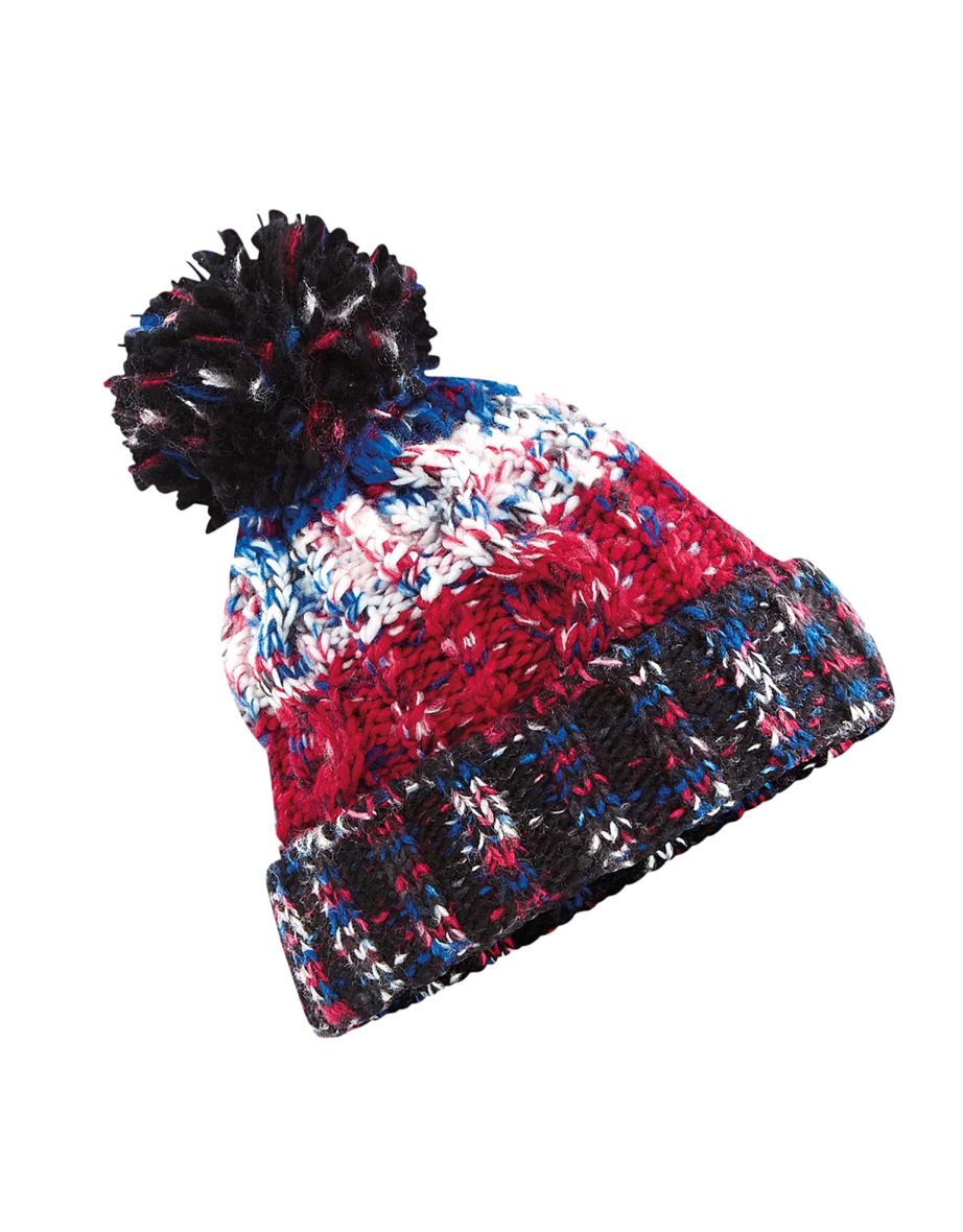 Beechfield Unisex Adults Corkscrew Knitted Pom Pom Beanie Hat - Black Jacks