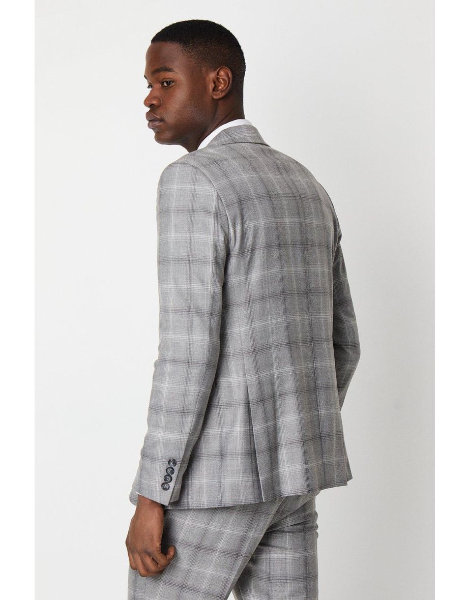 Grey Fine Check Slim Fit Suit Jacket - 2