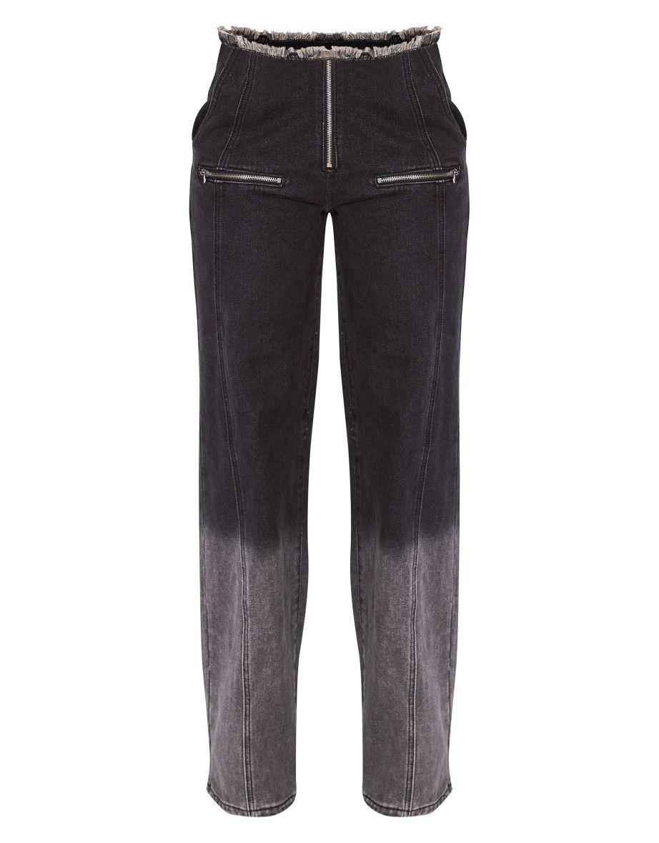 Tall Washed Black Frayed Waist Wide Leg Jeans - 4