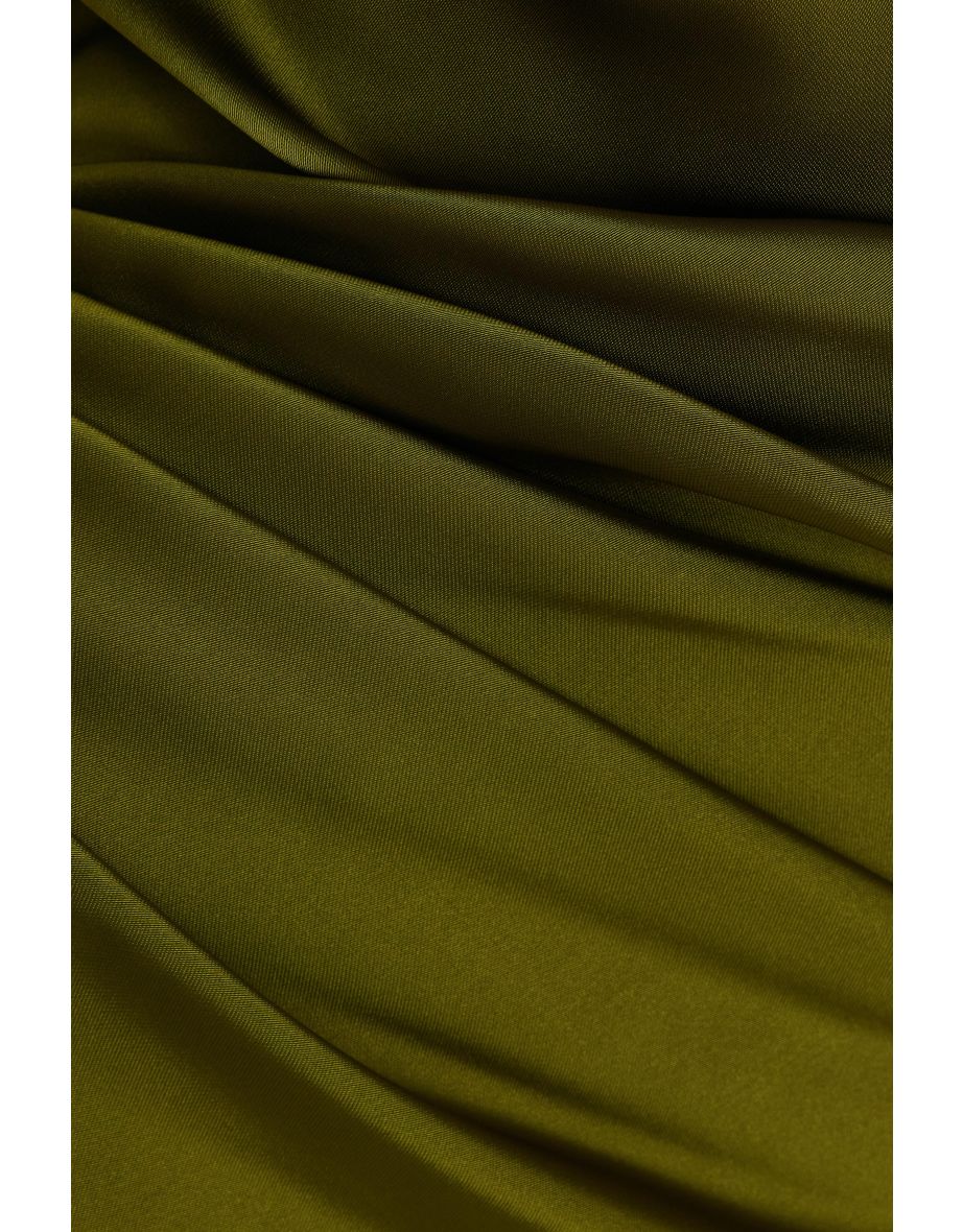Olive Satin Wrap Neck Maxi Dress - 4