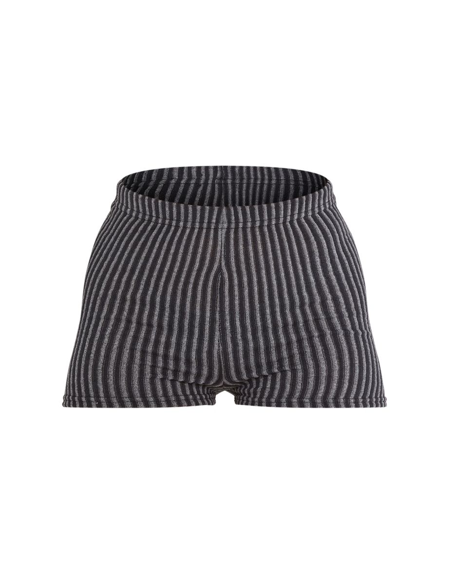 Black Textured Rib High Waist Hot Pants - 5