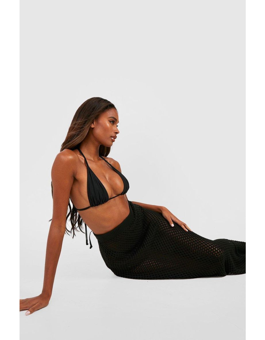 Crochet Maxi Beach Skirt - black - 3