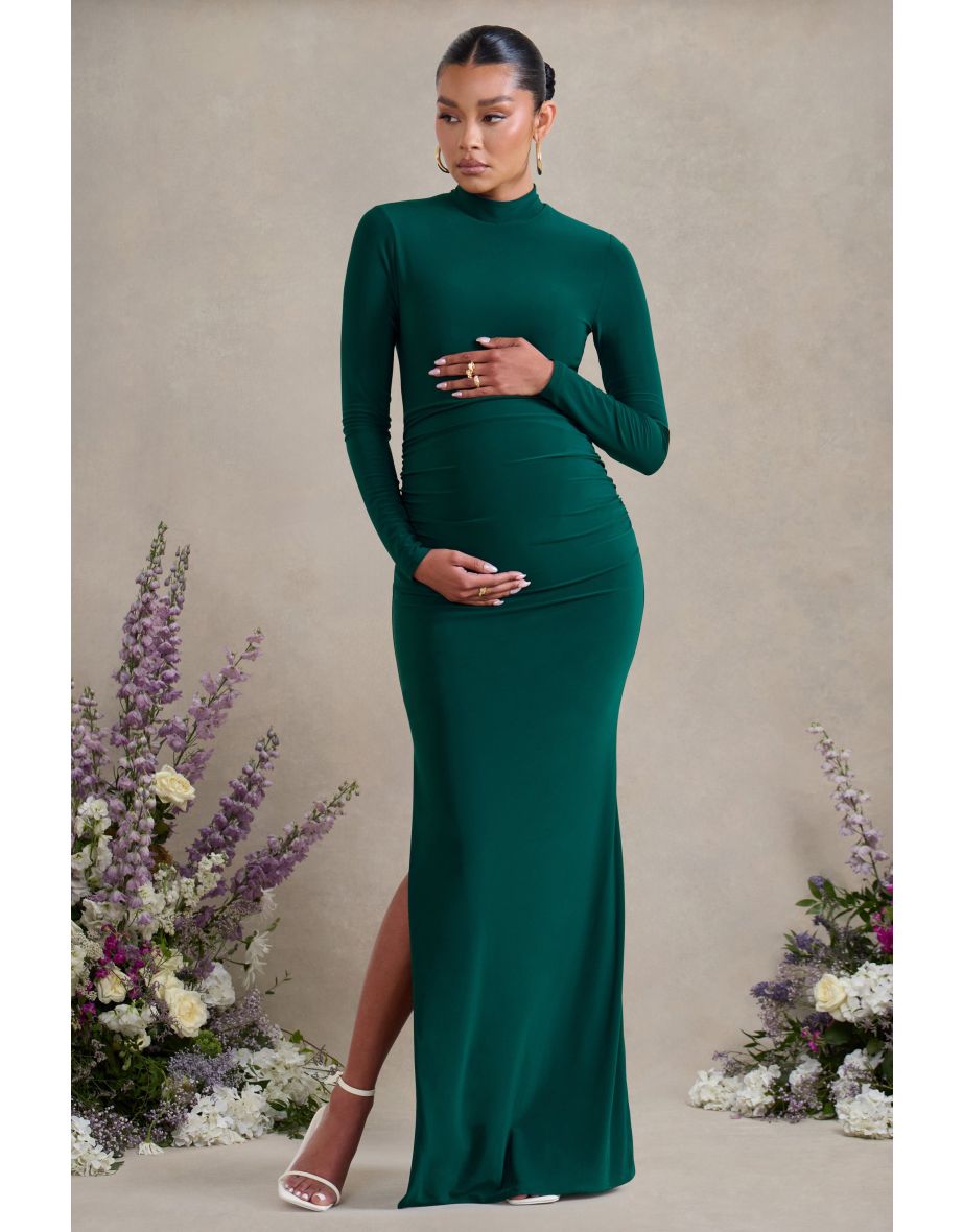 Alejandra | Green Maternity Long Sleeve High Neck Maxi Dress