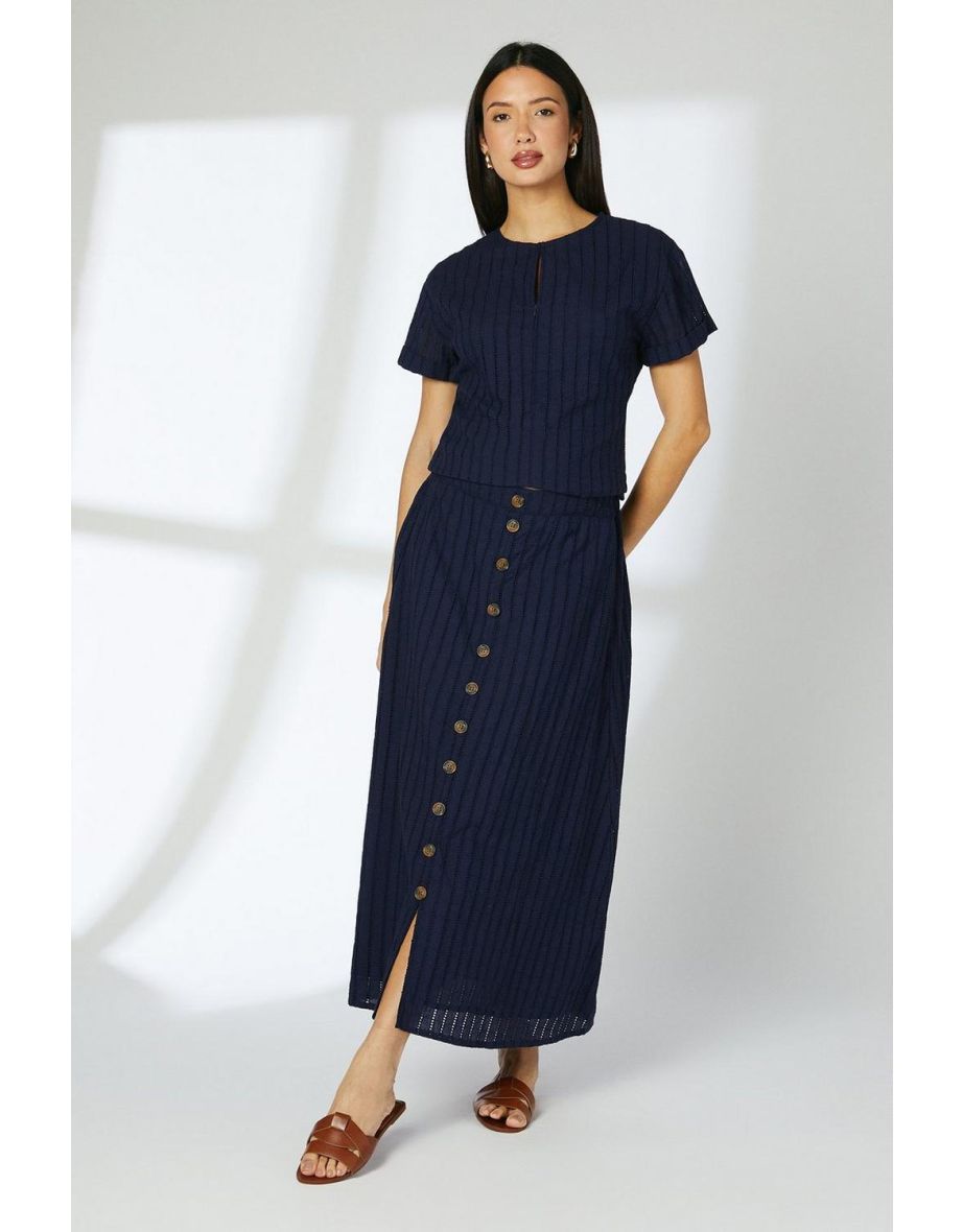 Navy Broderie Cotton T - Shirt
