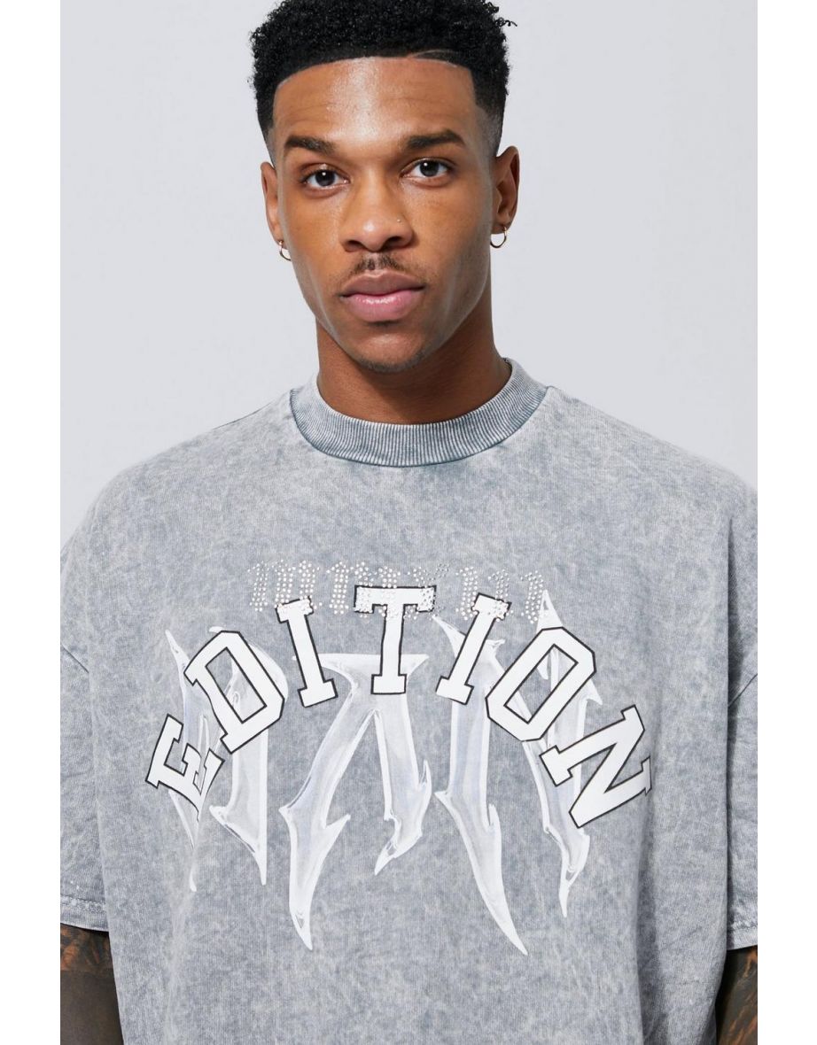 Oversized Acid Wash Graphic T-shirt - light grey - 2