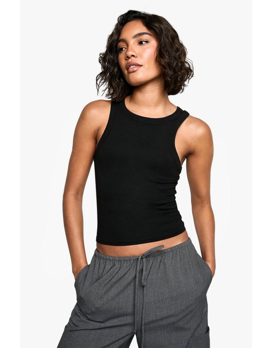 Tall Basic Racer Crop Top - black
