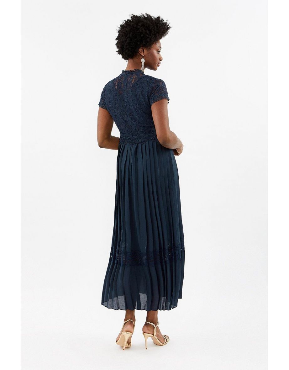 Lace Bodice Pleat Skirt Maxi Dress - 2
