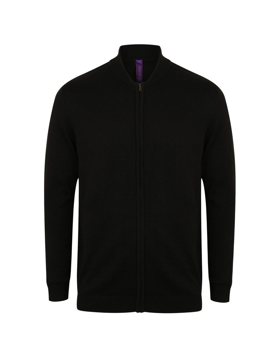 Henbury Unisex Knitted Bomber Jacket - Black