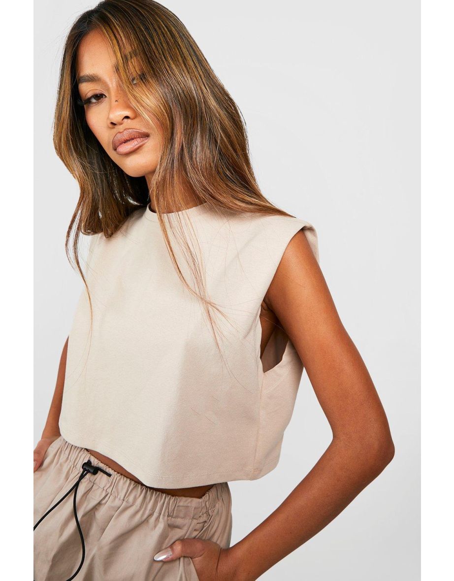 Cap Sleeve Loose Crop Top - stone - 3