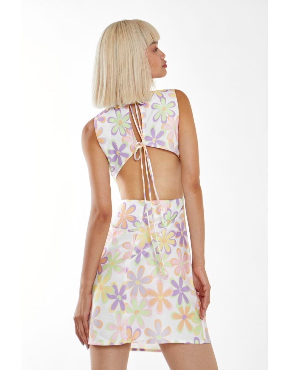 Pastel 60s Floral Tie-Back Mini-dress - 3