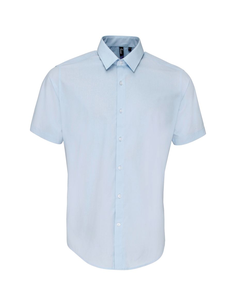 Premier Mens Supreme Heavy Poplin Short Sleeve Work Shirt - Light Blue
