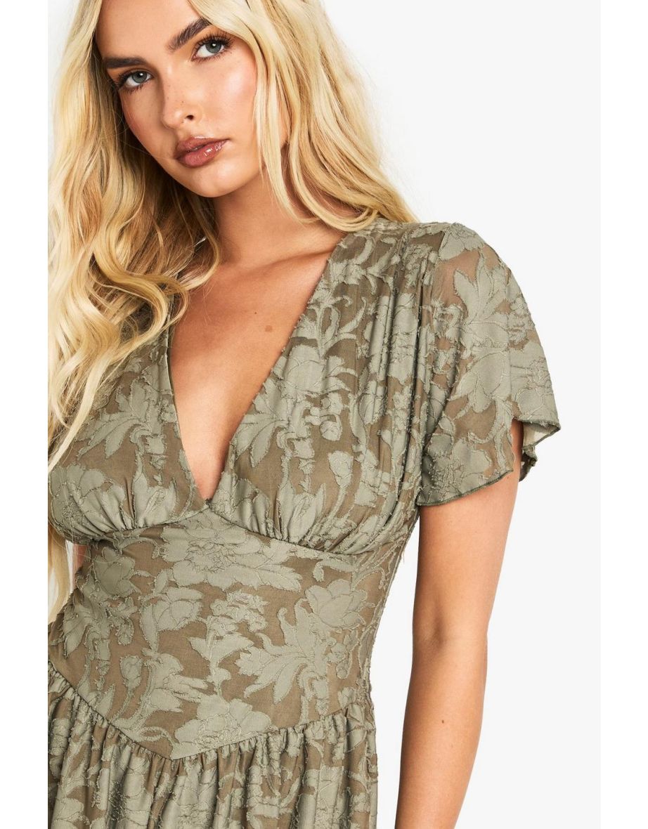 Burnout Floral Short Sleeve Playsuit - sage - 3