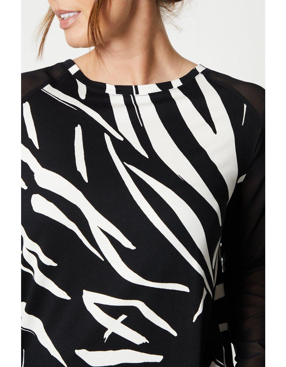 Woven Sheer Insert Zebra Print Viscose Tee - 3
