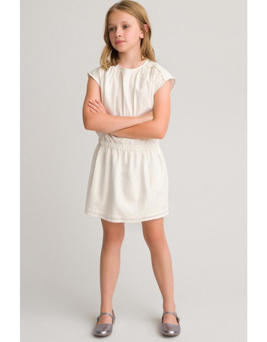 Striped Cotton Dress with Short Sleeves