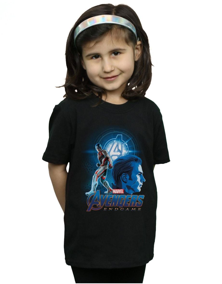 Marvel Girls Avengers Endgame Captain America Team Suit Cotton T-Shirt - Black