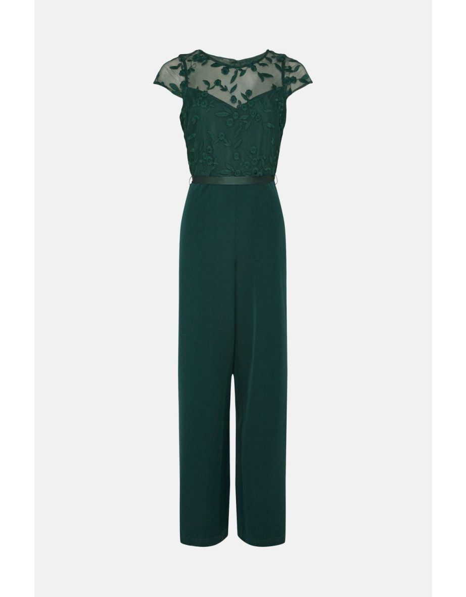 Cap Sleeve Embroidered Top Wide Leg Jumpsuit - 3