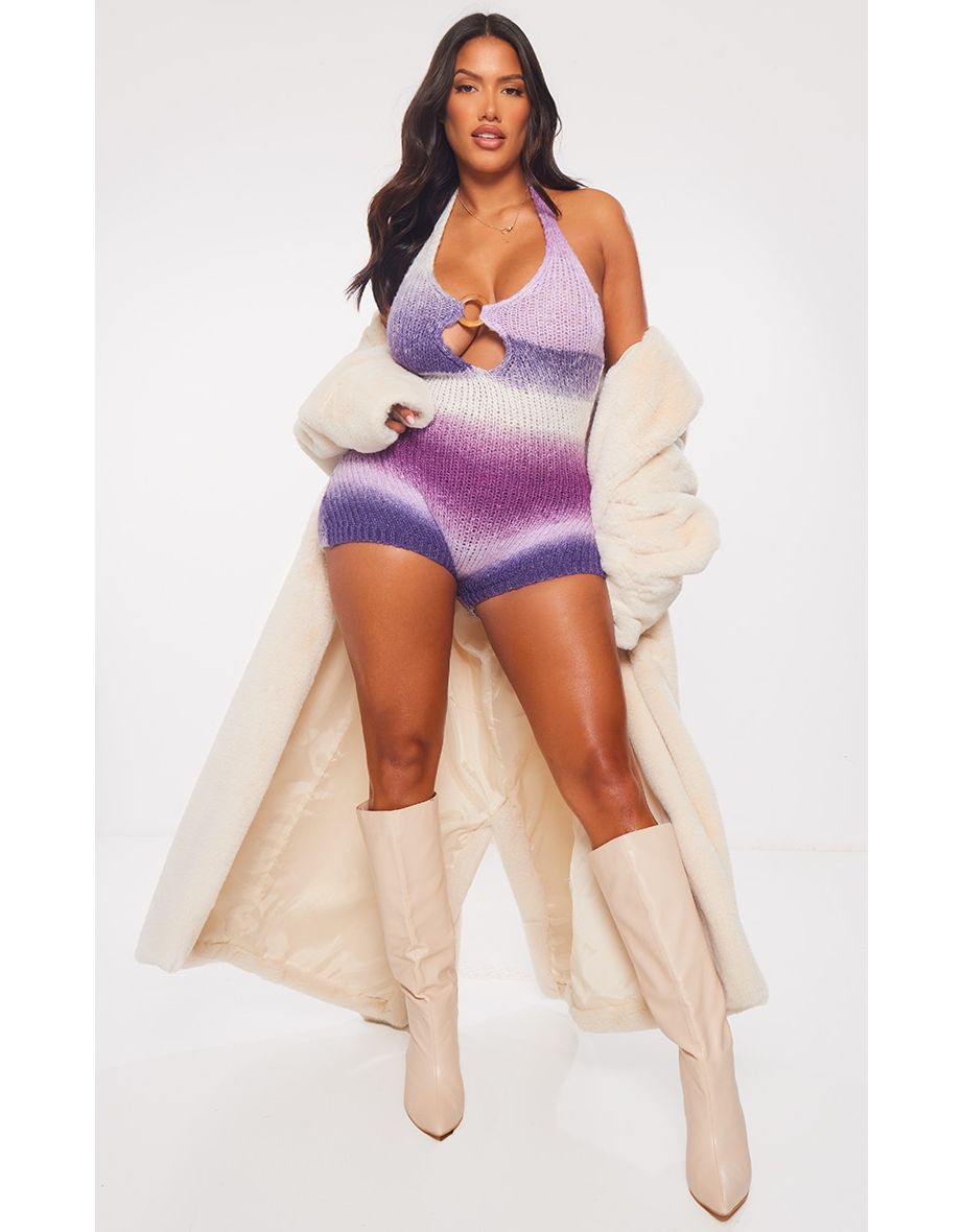 Shape Dark Purple Ombre Knit Ring Detail Unitard