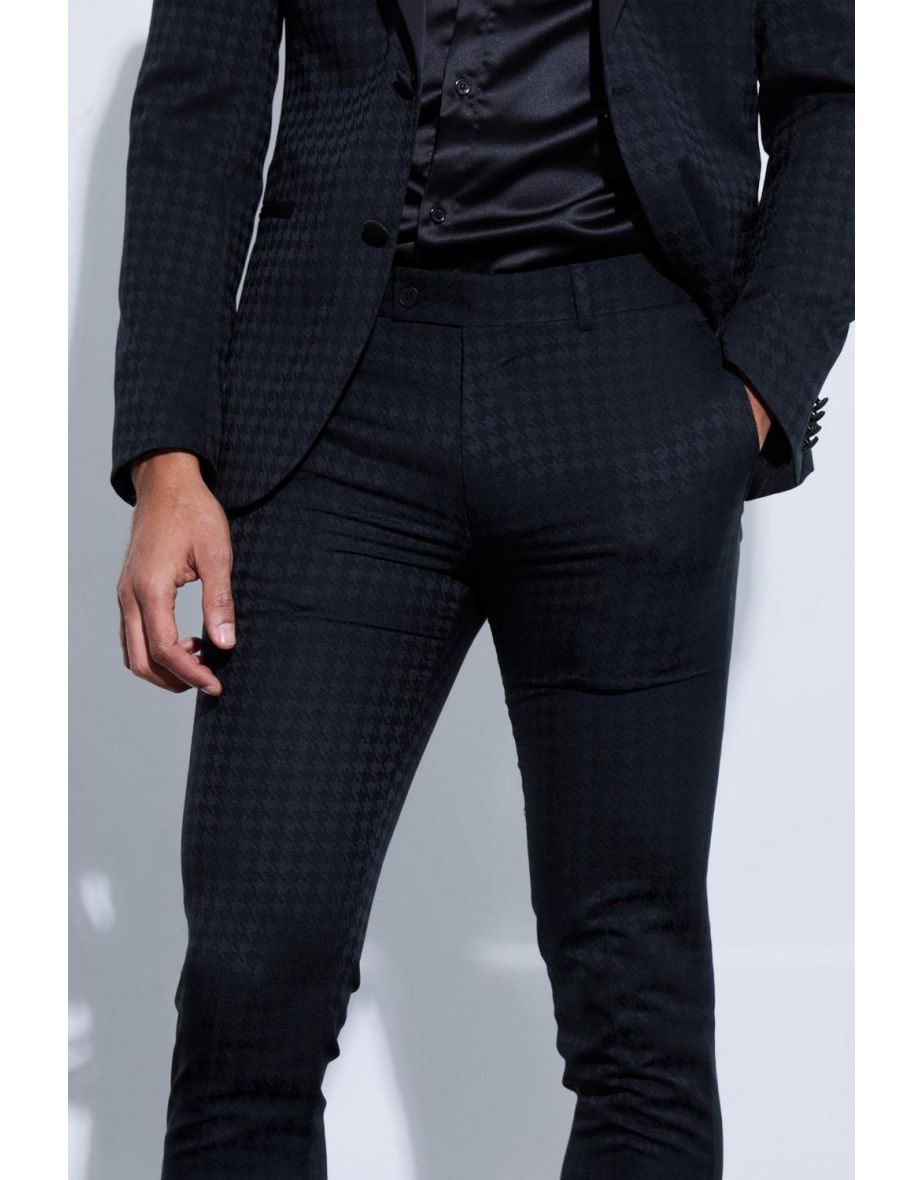 Skinny Tonal Houndstooth Trouser - black - 2