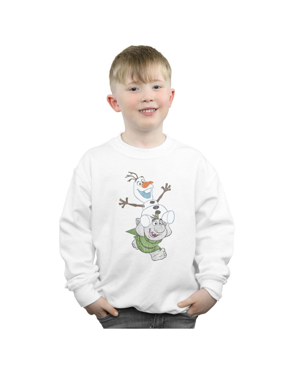 Disney Boys Frozen Olaf And Troll Sweatshirt - White