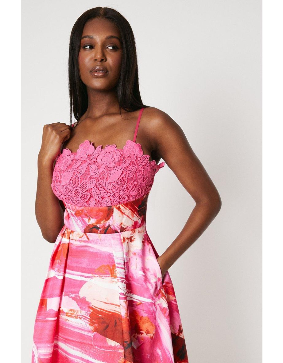 Lace Bodice Organza Skirt Midi Dress - 3