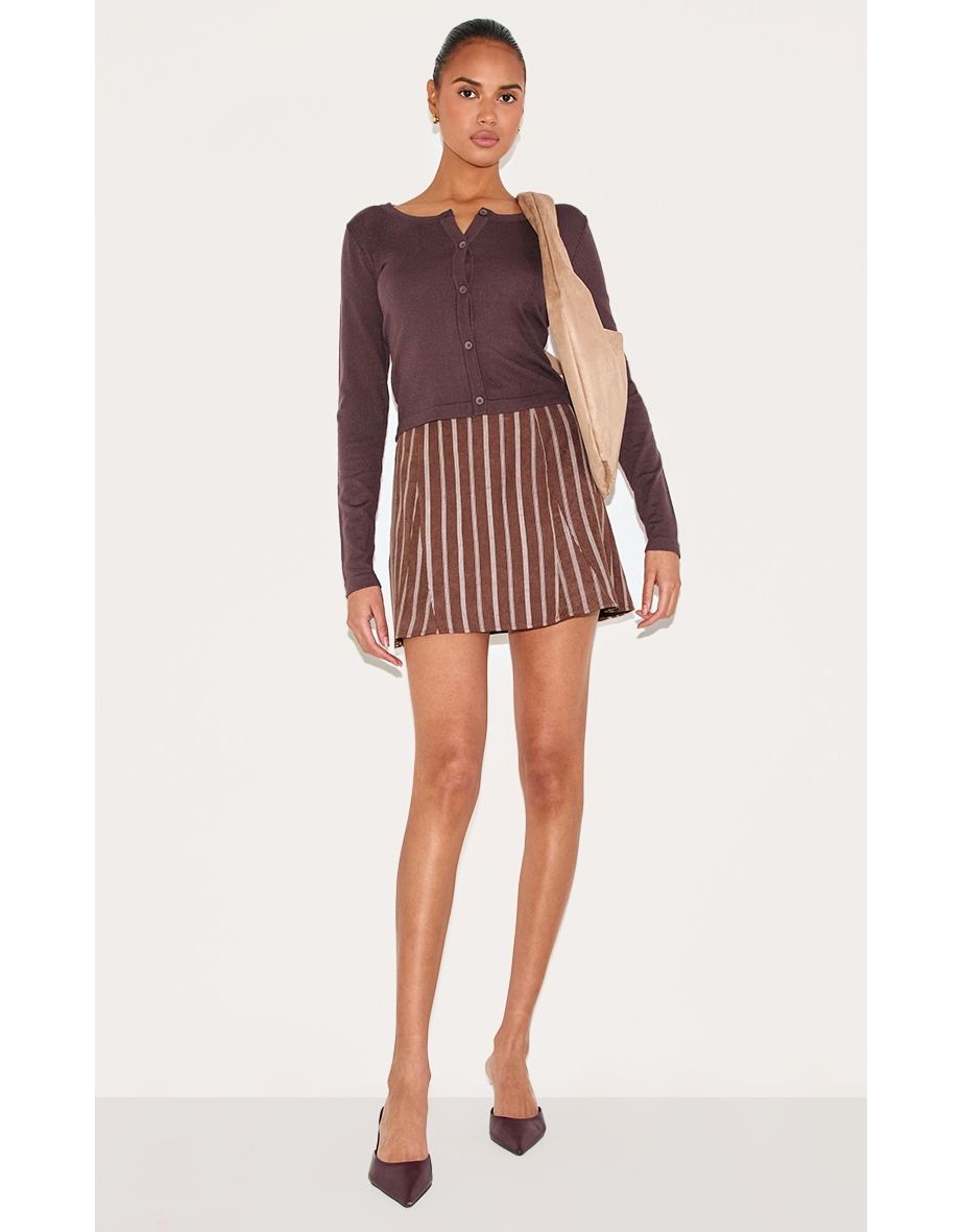Dark Chocolate Pinstripe Peach Skin Flippy Mini Skirt