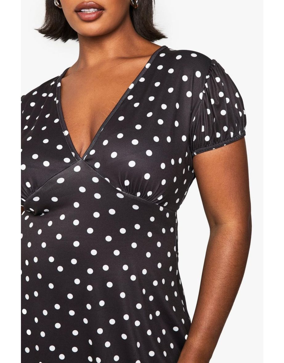plus polka dot drop hem mini skater dress - black - 3