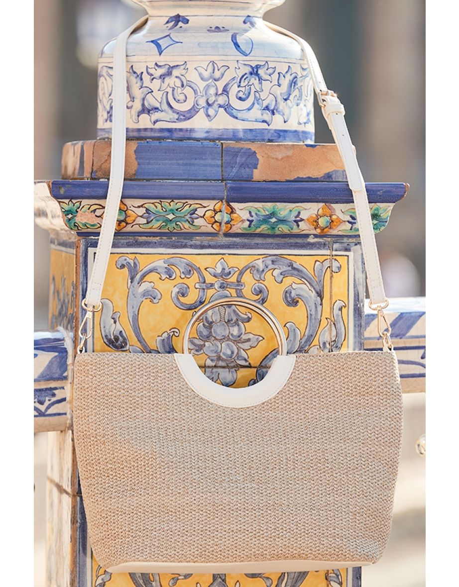 Natural Hoop Handle Raffia Tote Bag - 4