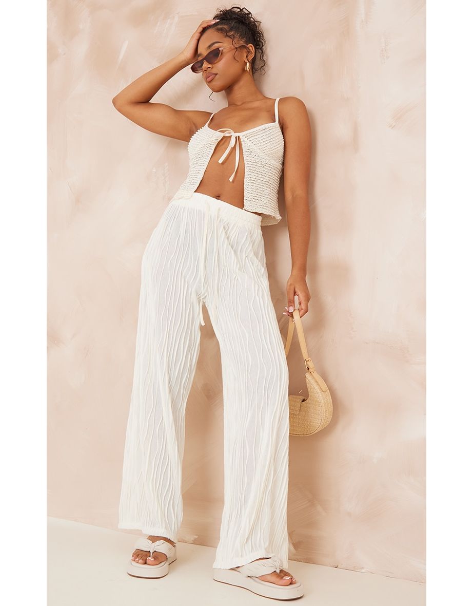 Textured Jersey Wide Leg Trousers