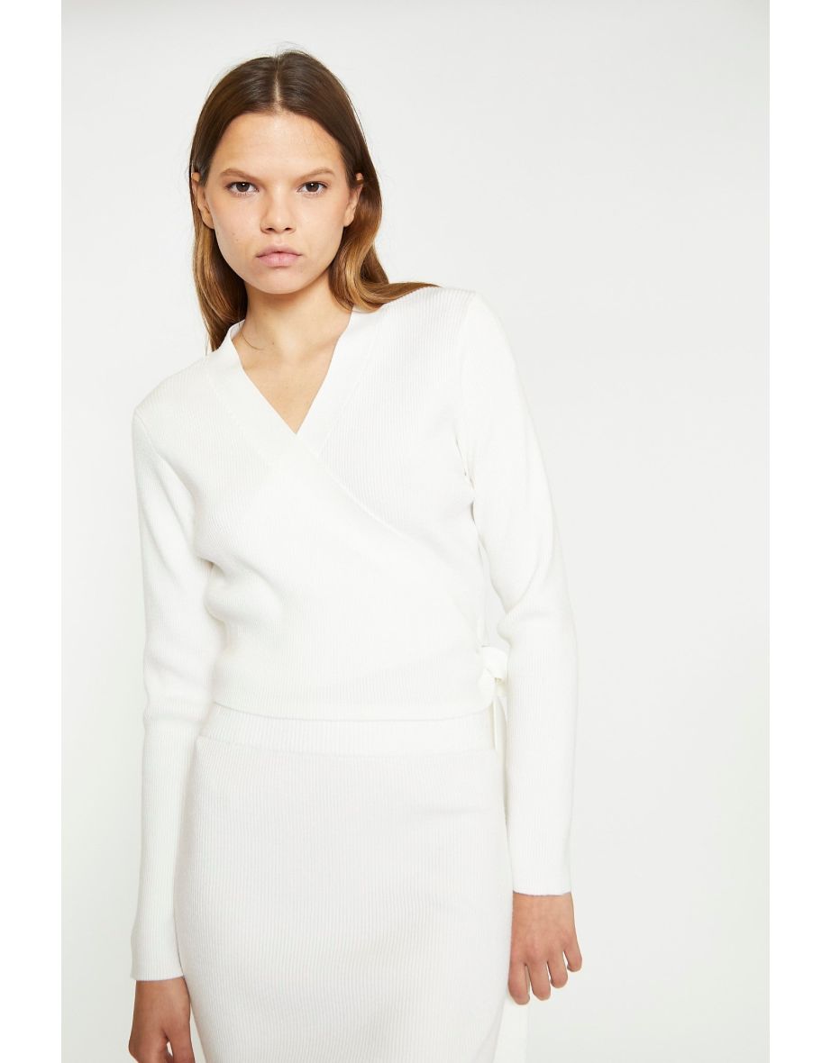 Off White Rib Knit Midi-Skirt - 3